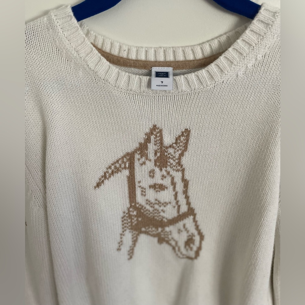 Janie and Jack Horse Sweater. Cream and beige. Boys size 7. Like new condition.